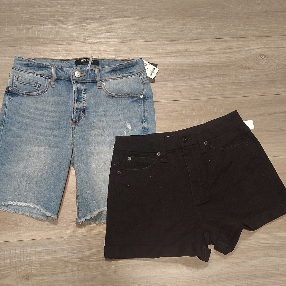 Energie Women's Black Denim Shorts with Light Wash Jean Pair